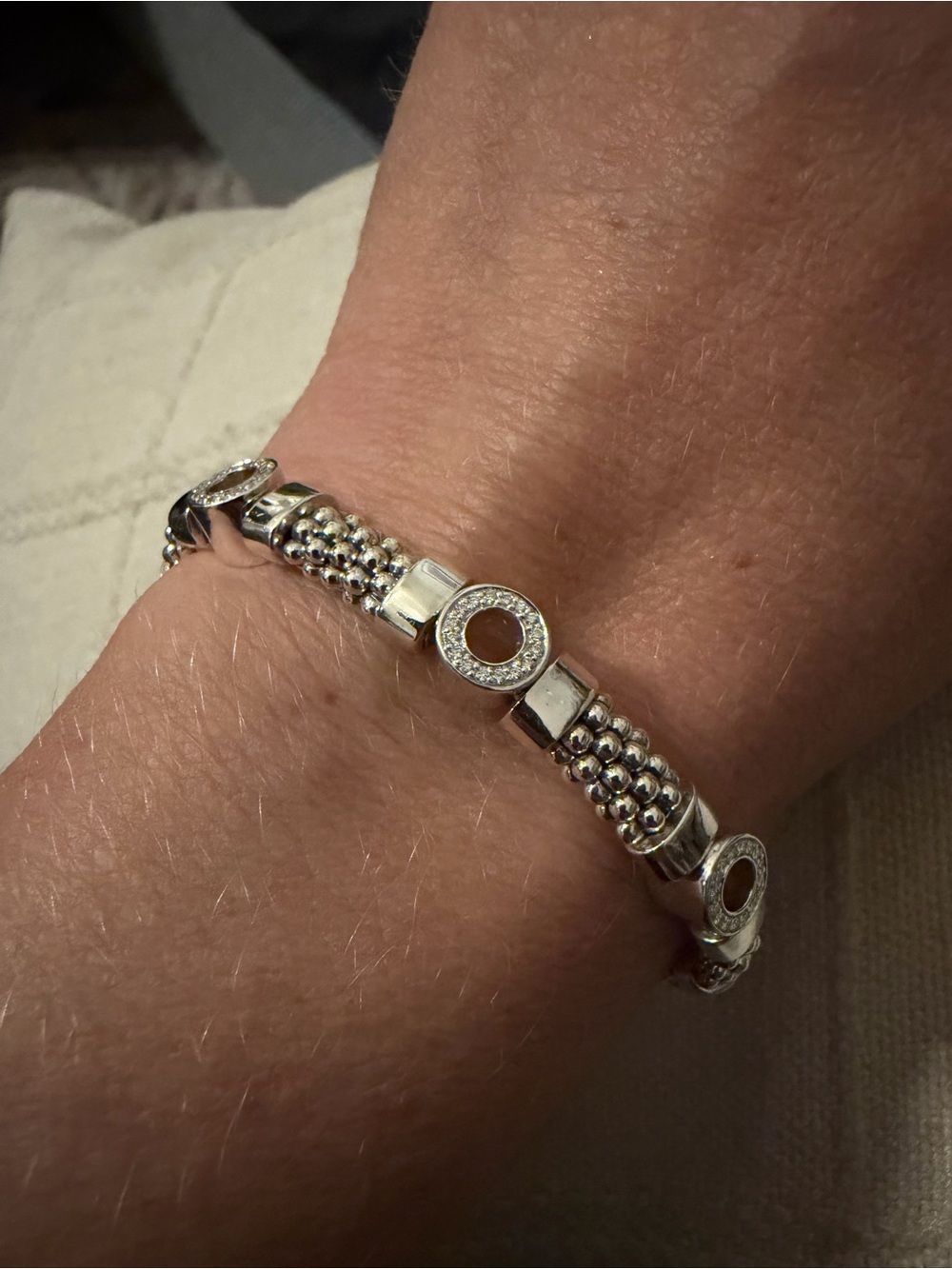 Lagos Caviar Spark Three Station Diamond Circle Caviar Bracelet, 6 mm SIZE SMALL